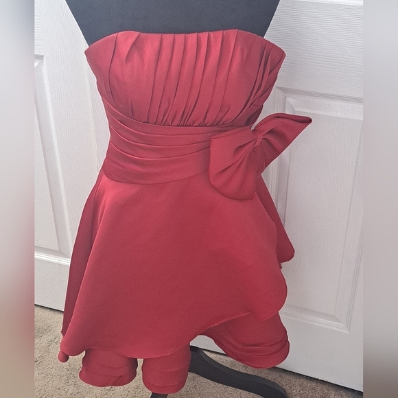 Landy Bridal Wine Strapless Satin Dress Sorority Winter Formal Size Small - Picture 16 of 16